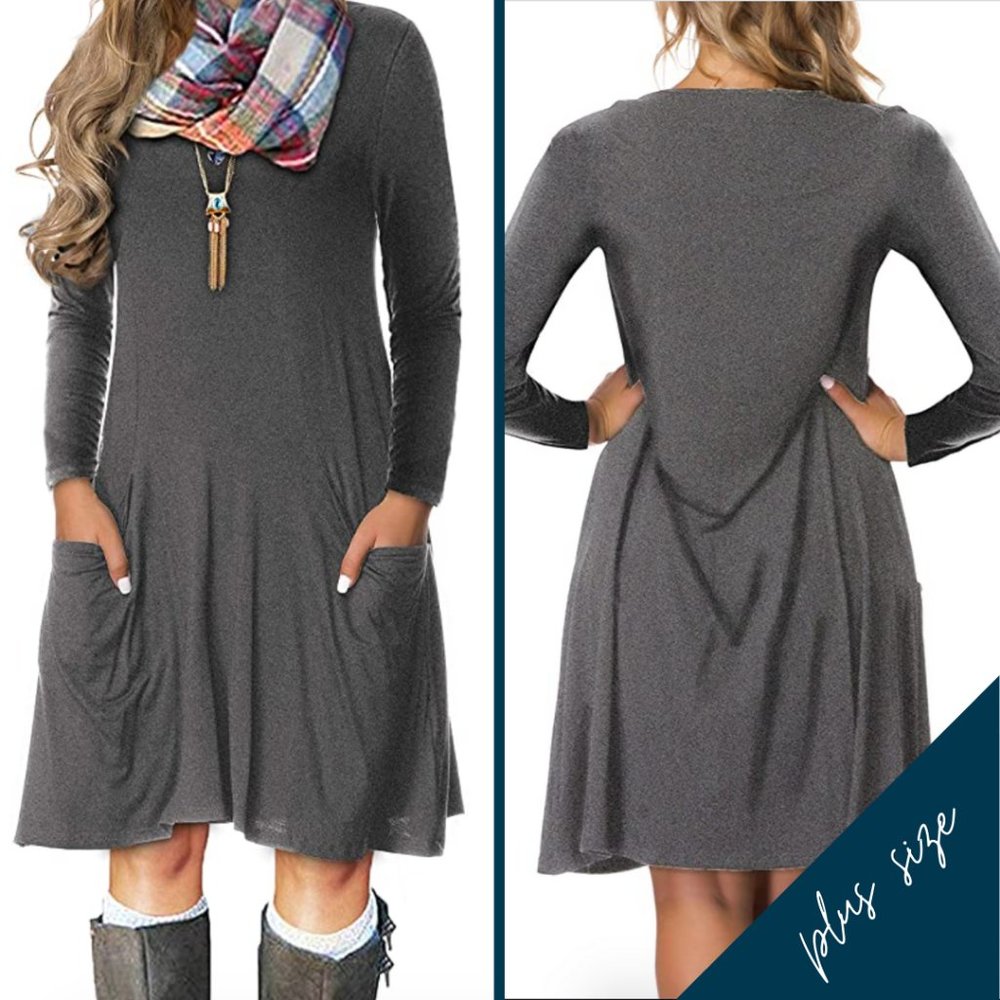 Casual Loose T Shirt Mini Dress with Pockets